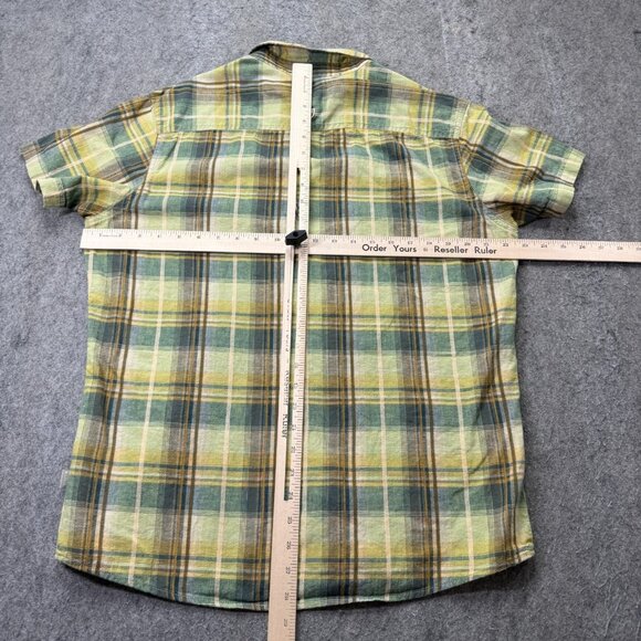 Kuhl Persuadr Shirt Men L Yellow Green Brown Linen Plaid Short Sleeve Button Up - Picture 11 of 15